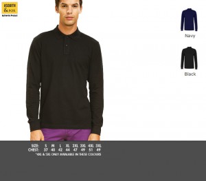 AQ030 Men's Classic Fit Long Sleeved Polo - £14.99. Classic fit long sleeved polo, Two button placket, Knitted collar and cuffs, 100% Ringspun combed cotton, 200gsm.