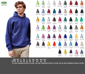 JH001 College hoodie - £14.99 Ribbed cuffs and hem, Kangaroo pouch pocket with hidden earphone cord feed, Double fabric hood,Fabric 80% Cotton, 20% Polyester, Weight 280gsm.