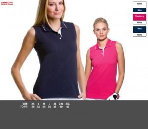 KK730 Women's Proactive Sleeveless Polo - £12.99. Taped back neck, Slanted placket, Side vents, 100% Cotton piqué, 210gsm.