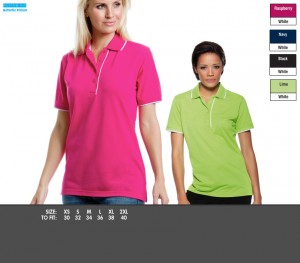 KK748 Women's Essential Polo - £10.99. Flat knit collar and cuffs, Contrast piping down placket edge, Side vents, 65% Polyester, 35% Cotton piqué, 185 gsm.