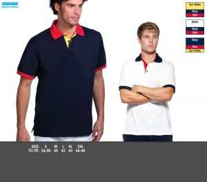 KK404 Contrast Collar & Placket Polo - £11.99. Taped back neck, Half moon yoke, Cuffed sleeves, 65% Polyester, 35% Cotton, 185gsm