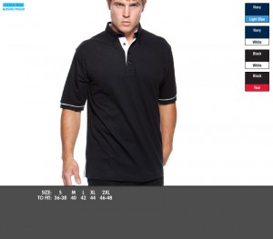 KK449 Button Down Collar Contrast Polo - £12.99. Fused button down collar, 1x1 ribbed cuffs, 2 spare buttons, 65% Polyester, 35% Cotton piqué, 185gsm.